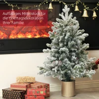 HOMCOM Kerstboom met Dennenappels, Sneeuwbedekt, Vlamvertragend, Stabiel, Ø60 x 100H cm, Groen/Goud(m-4)