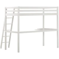 Single 3FT Loft Bed Frame with Desk, High Sleeper Bunk Bed for Children, Solid Pine Wood, 198x97x172 cm, White(m-14)