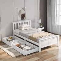 Wooden Solid Pine Divan Storage Bed with Drawers, Single 3ft, 196x100x82 cm, White