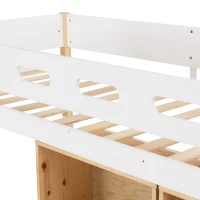 Loft Bed Children Single Sofa Bed Mid Sleeper with Movable Cabinet and Storage, 3FT Bed 200x101x100 cm, White(m-8)