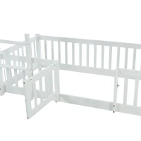 Children's Bunk Bed with Safety Railings and Right-Angled Ladder, Solid Pine Wood, Kids Storage Solution, 198x101.5x150 cm, White(m-11)
