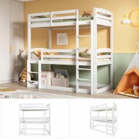 Triple Bunk Bed with Ladder, Solid Pine Wood Frame, Space-Saving Design, 195x96.5x191.5 cm, White(m-5)