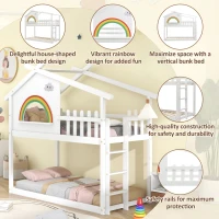 Children's Bunk Bed Frame with Ladder, House Bed, Space-Saving Design, Ideal for Kids' Room Storage, 200.5x98.5x189.5 cm, White(m-4)