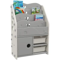 AIYAPLAY Kids Storage Units with 2 Storage Boxes, 4 Tier Bookshelf, Cabinet, 67 x 29 x 98cm Light Grey(m-1)