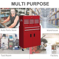 HOMCOM Portable Tool Box, Metal Tool Chest on Wheels with 6 Drawers for Garage and Workshop, Red(m-5)