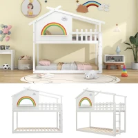 Children's Bunk Bed Frame with Ladder, House Bed, Space-Saving Design, Ideal for Kids' Room Storage, 200.5x98.5x189.5 cm, White(m-5)