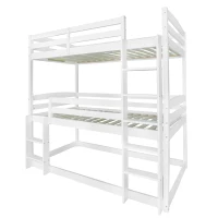 Triple Bunk Bed with Ladder, Solid Pine Wood Frame, Space-Saving Design, 195x96.5x191.5 cm, White(m-16)