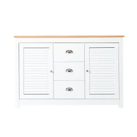 Credenza Moderna in MDF Laccato con 2 Ante e 3 Cassetti, Maniglie in Metallo, 120x35x80 cm, Bianco(m-2)