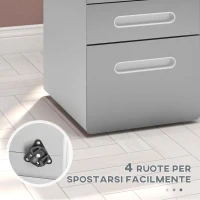 Vinsetto Cassettiera per Ufficio a 3 Cassetti con Serratura, Ruote, Portadocumenti Formato A4, Legale e Lettera, Grigio Chiaro(m-5)