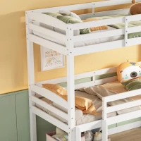 Triple Bunk Bed with Ladder, Solid Pine Wood Frame, Space-Saving Design, 195x96.5x191.5 cm, White(m-7)
