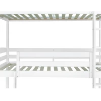 Triple Bunk Bed with Ladder, Solid Pine Wood Frame, Space-Saving Design, 195x96.5x191.5 cm, White(m-13)
