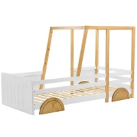 Children's Jeep Bed with MDF Wheels and Pine Frame, Kids SUV Ride On Car Style, 197x95x124 cm, White(m-12)