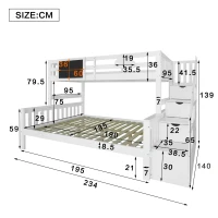 Children's Bunk Bed with Stairs and Trundle, Solid Pine Wood, Cloud Design, Multiple Storage Compartments, Kids Storage Solution, 234x140x139 cm, White(m-3)