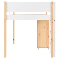 Loft Bed Children Single Sofa Bed Mid Sleeper with Movable Cabinet and Storage, 3FT Bed 200x101x100 cm, White(m-16)