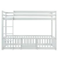 Children's Bunk Bed with Safety Railings and Right-Angled Ladder, Solid Pine Wood, Kids Storage Solution, 198x101.5x150 cm, White(m-12)