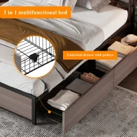 Metal Single Bed with LED Light Strip, 4 Drawers, and 3 USB Ports, Ideal for Home and Bedroom Furniture, 207x90.5x105 cm, Grey(m-8)
