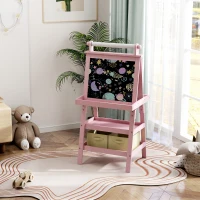 AIYAPLAY 3 in 1 Kids Easel Double-Sided Magnetic Whiteboard and Chalkboard with Paper Roll, Storage Baskets - Pink(m-10)