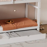 Triple Bunk Bed, Solid Pine Wood Frame with Ladder and Four Drawers, Space-Saving Design, 247x95x48.5 cm, White(m-9)