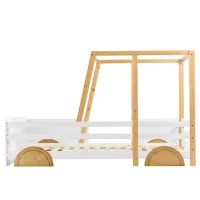 Children's Jeep Bed with MDF Wheels and Pine Frame, Kids SUV Ride On Car Style, 197x95x124 cm, White(m-11)