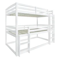 Triple Bunk Bed with Ladder, Solid Pine Wood Frame, Space-Saving Design, 195x96.5x191.5 cm, White(m-2)