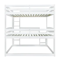Triple Bunk Bed with Ladder, Solid Pine Wood Frame, Space-Saving Design, 195x96.5x191.5 cm, White(m-14)