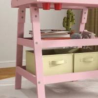 AIYAPLAY 3 in 1 Kids Easel Double-Sided Magnetic Whiteboard and Chalkboard with Paper Roll, Storage Baskets - Pink(m-9)