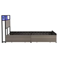 Metal Single Bed with LED Light Strip, 4 Drawers, and 3 USB Ports, Ideal for Home and Bedroom Furniture, 207x90.5x105 cm, Grey(m-17)