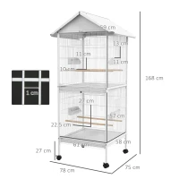 PawHut Budgie Cage with Rolling Stand, Perches, Wheels, Large Parrot Cage for Finch, Canary, Budgie, Cockatiel, White(m-3)