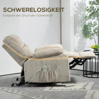 HOMCOM Relaxfauteuil met Opsta-assistentie, Verstelbare Hoofdsteun, Opklapbare Rugleuning, Gewatteerde Armleuningen, Lichtgrijs(m-6)
