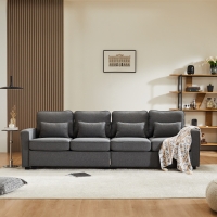 Modernes 4-Sitzer-Sofa in Leinenoptik mit Taschen an den Armlehnen und 4 Lendenkissen, geeignet für Wohnzimmer und Büro, 264x83x87 cm, Dunkelgrau