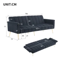 3-in-1 Klappsofa mit 3-fach verstellbarer Rückenlehne, ideal für Wohnzimmer und Schlafzimmer, Schwarz(m-3)