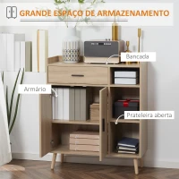 HOMCOM Aparador Moderno com 2 Portas 1 Gaveta e 3 Prateleiras Abertas Aparador Auxiliar de Armazenamento 80x30x96,5cm Madeira(m-4)