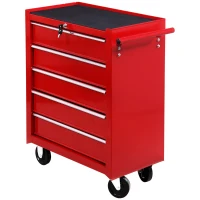 HOMCOM 5 Drawer Tool Chest on Wheels, Lockable Steel Tool Trolley with Side Handle for Workshop, Garage, Red(m-1)