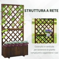 Outsunny Fioriera da Esterno con Grigliato per Rampicanti e Vaso, in Legno di Abete, 72.5x31.5x149.5 cm(m-4)