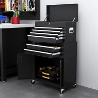 HOMCOM Portable Tool Box, Metal Tool Chest on Wheels with 6 Drawers for Garage and Workshop, Black(m-8)