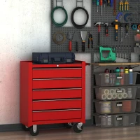 HOMCOM 5 Drawer Tool Chest on Wheels, Lockable Steel Tool Trolley with Side Handle for Workshop, Garage, Red(m-2)