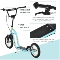 HOMCOM Teen Kids Stunt Scooter w/ Adjustable Handlebar, 12 Inch Rubber Tyres, Dual Brakes, Blue(m-5)