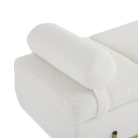 Gepolsterte Sitzbank mit Metallfüßen und Kopfstütze, Sitztruhe aus Teddy-Plüsch, Multifunktional mit Stauraum, 140x52x47 cm, Weiß(m-6)