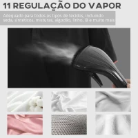 HOMCOM Ferro de Engomar a Vapor 1800W Temperatura Ajustável 11 Níveis Depósito de 2 L Aquecimento em 38s 35x25x47-118,5 cm Preto(m-6)