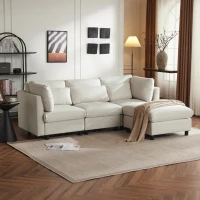 Moderner Ecksofa mit Schlaffunktion und Fußstütze, verstellbaren Lendenkissen und gepolsterten Armlehnen, 220x157x81 cm, für drei Personen, Beige(m-1)
