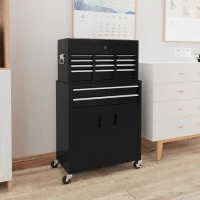 HOMCOM Portable Tool Box, Metal Tool Chest on Wheels with 6 Drawers for Garage and Workshop, Black(m-10)