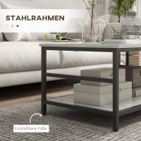 HOMCOM Salontafel Set, 2 Bijzettafels, Marmerlook, Verstelbare Voeten, Staal, Zwart/Wit(m-6)