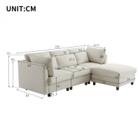 Moderner Ecksofa mit Schlaffunktion und Fußstütze, verstellbaren Lendenkissen und gepolsterten Armlehnen, 220x157x81 cm, für drei Personen, Beige(m-3)