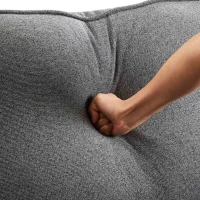 Modernes 3-Sitzer Sofa aus Leinenstoff mit Konsole, 2 Becherhaltern, 2 USB-Anschlüssen, Taschen an den Armlehnen und 4 Kissen, Dunkelgrau(m-6)