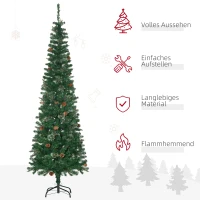 HOMCOM Kunstkerstboom, Slank, Met Dennenappels, Brandvertragend, 54 x 195 cm, Groen(m-4)