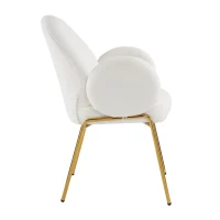 Polsterstuhl, für Esszimmer und Wohnzimmer, Teddy-Bezug, hohe Rückenlehne und abgerundete Armlehnen, vergoldete Metallbeine, Weiß(m-11)