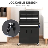 HOMCOM Portable Tool Box, Metal Tool Chest on Wheels with 6 Drawers for Garage and Workshop, Black(m-6)