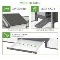 PawHut Kippenhok Konijnenhok 2 Buitenkooien, 1 Nestkast, 2 Ramps, Asfaltdak, Weerbestendig, Grijs(m-7)