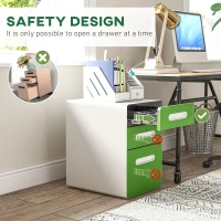 Vinsetto 3 Drawer Filing Cabinet, Steel Lockable File Cabinet with Lock and Wheels, for A4, Letter, Legal Sized Files, Green(m-8)