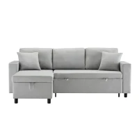 Multifunktionales Schlafsofa mit reversibler Recamiere, verstecktem Stauraum und Aufbewahrungstaschen, modernes Design, Hellgrau(m-2)